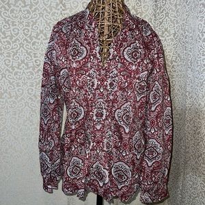 EUC! Talbots Tunic Blouse, Red & Black Design, L, Pintuck detailing.